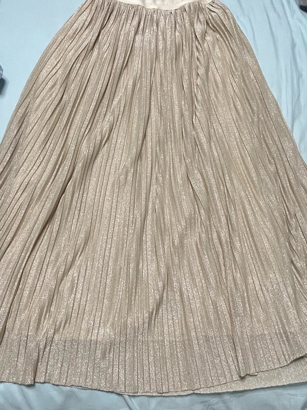aerie Shimmery Cream Pleated Maxi Skirt